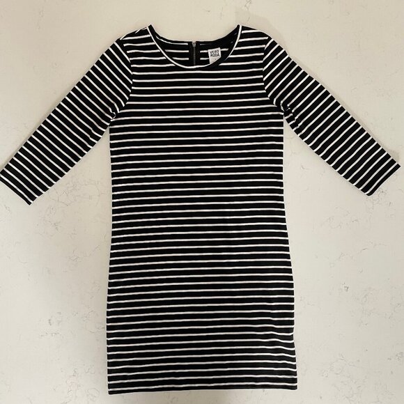 Vero Moda VMSKY 3/4 Sleeve Striped Poly Cotton Short Dress NOOS Blk + Wht Sz S - Picture 1 of 10